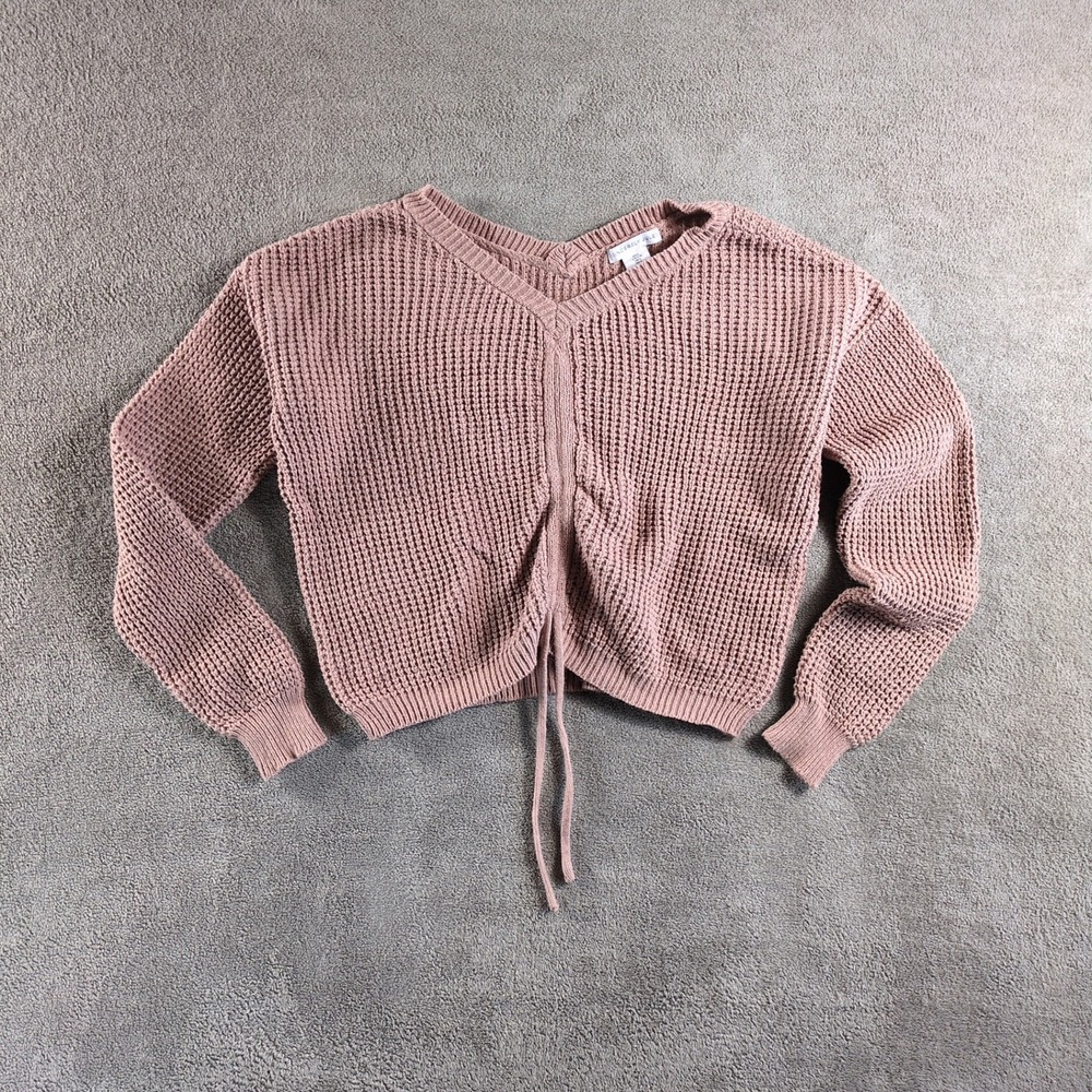 Sincerely‎ Jules Pink Knit V Neck Cropped Tie Front Sweater Womens Size L